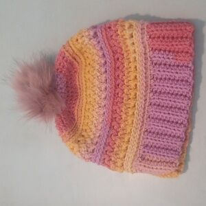 Colorful  Beanie with Pom Pom Handmaid Crochet